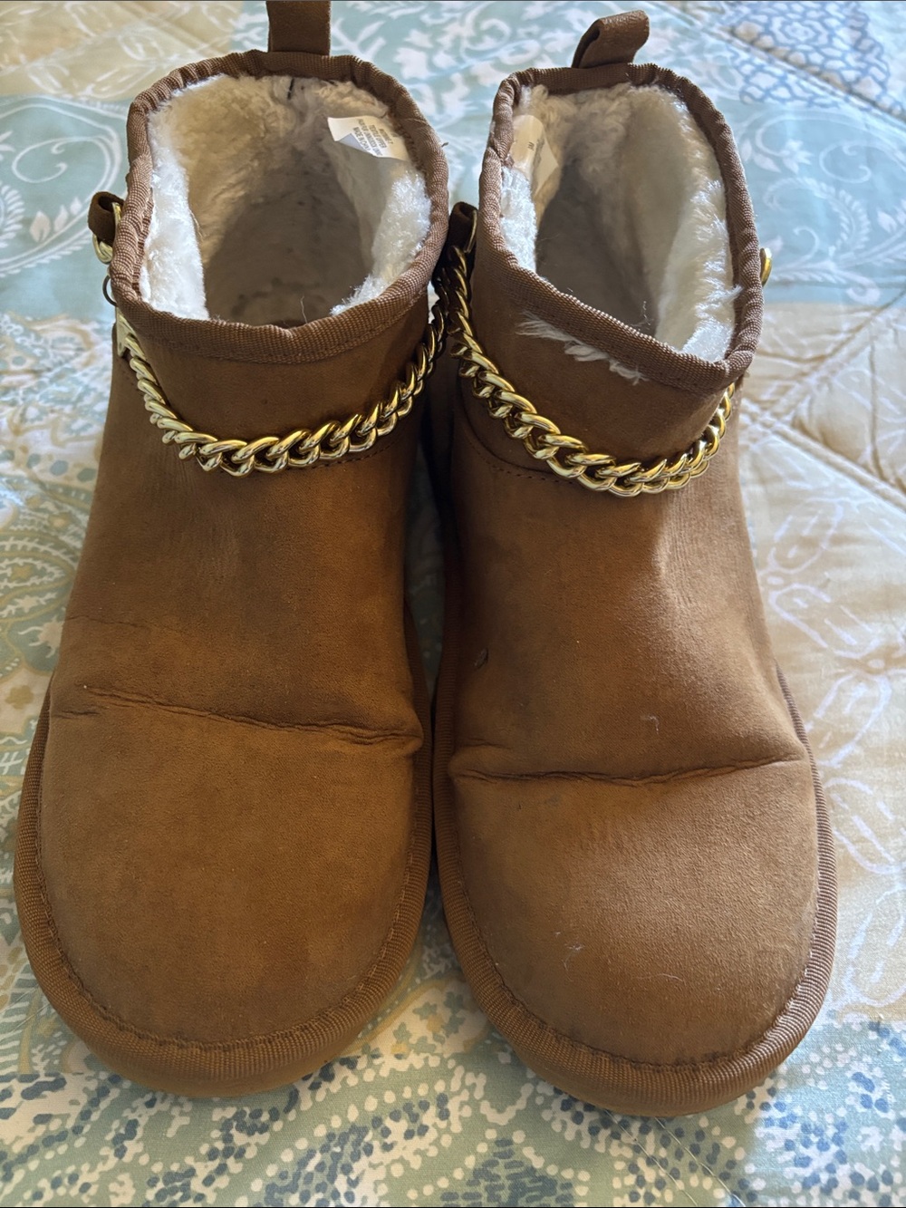 Guess Brown Ankle Boots with Gold Chain Accent